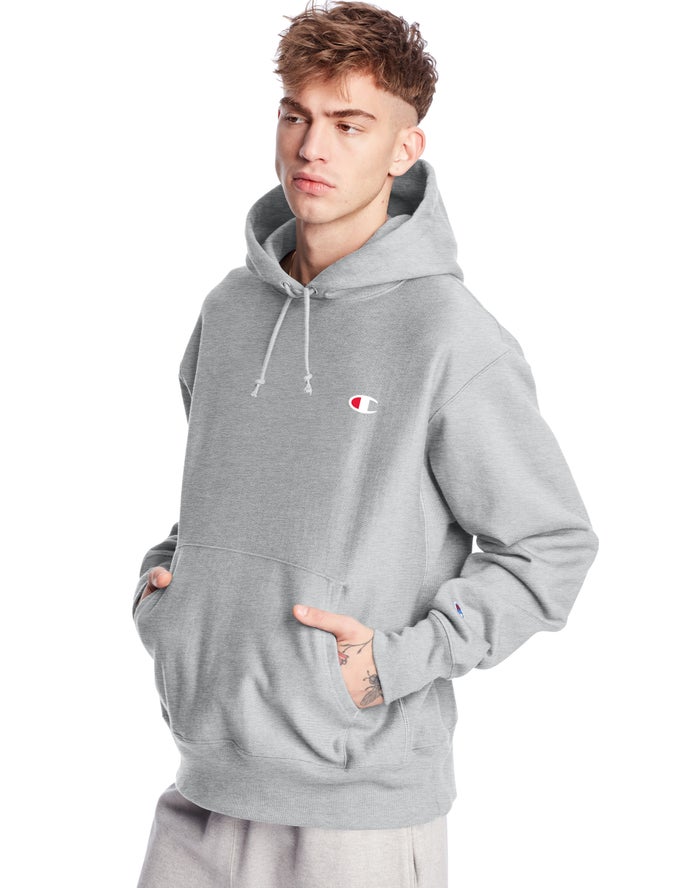 Champion Reverse Weave C Logo Erkek Kapşonlu Sweatshirt Gri ( QBZOKY613 )